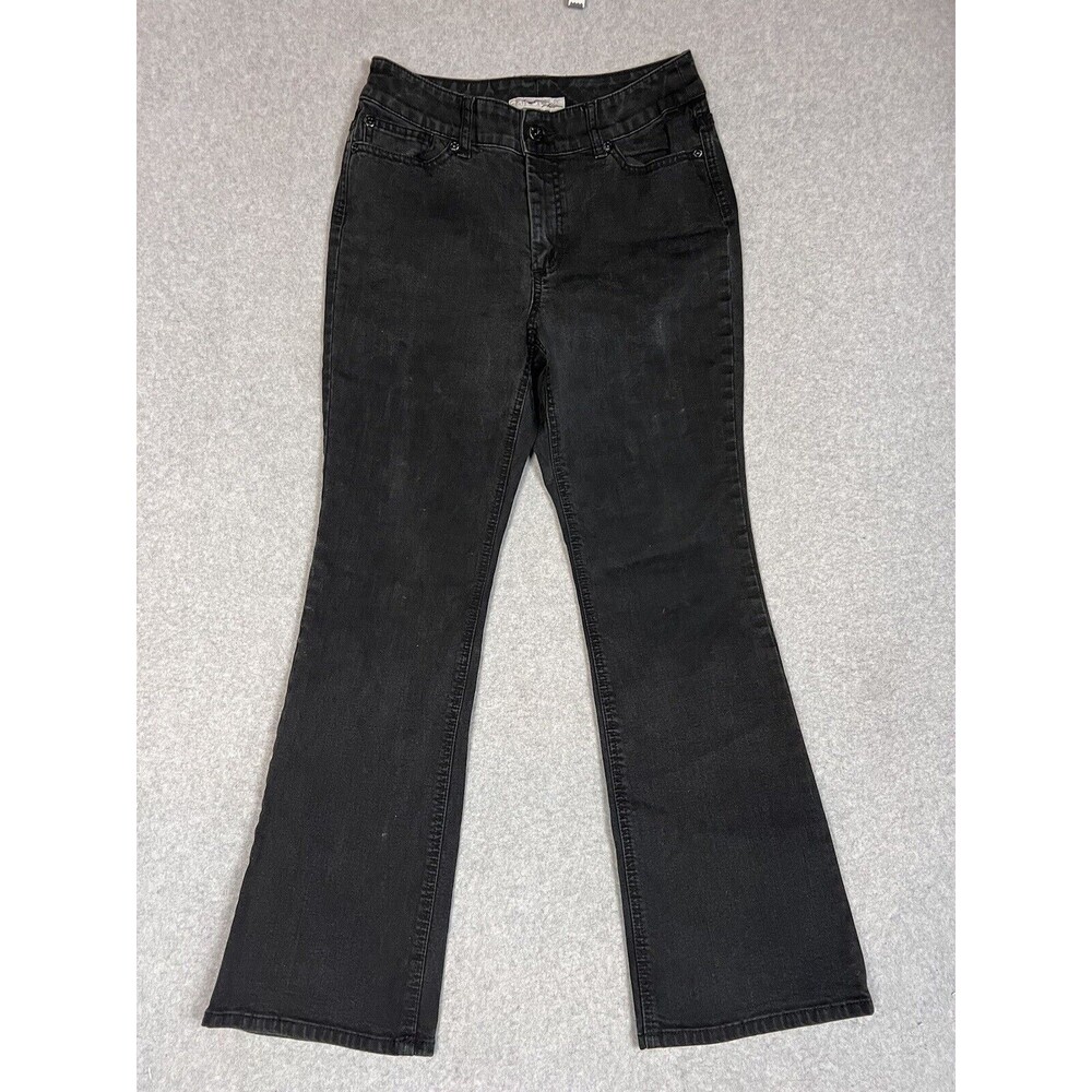 Chico's Platinum Denim Stretch Straight Womens Black Jeans Size 0 S Faded